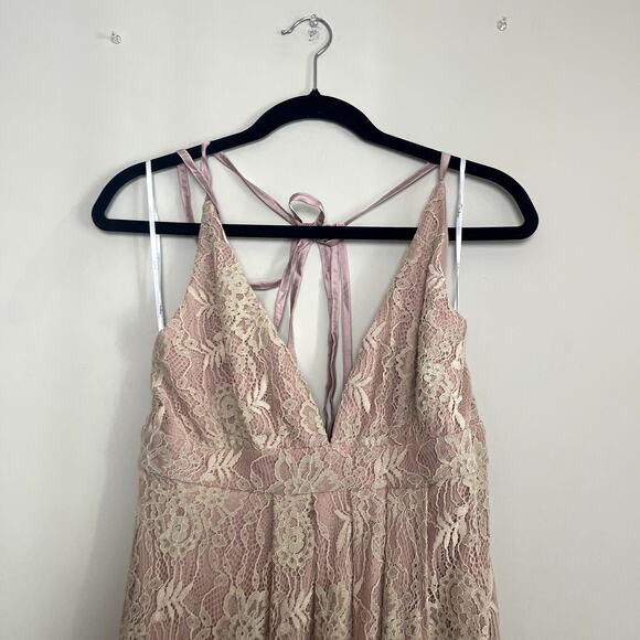 NWT Lulus Stolen Moments Dusty Pink Lace-Up Lace Maxi Dress Women's Sz M - Picture 5 of 11